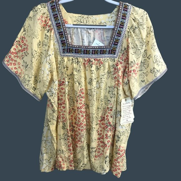 NWT One World Square Neck Boho Oversized Boxy Top - Picture 1 of 6